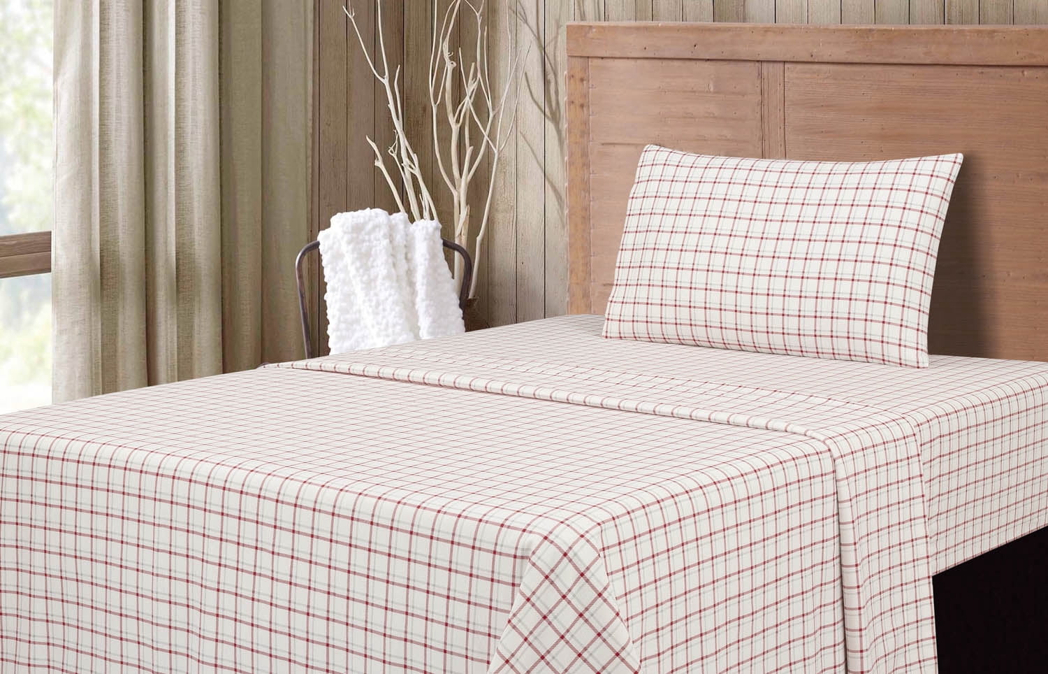 Mainstays 3-Piece Flannel Sheet Set, Red Plaid, Twin