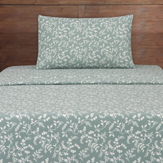 Mainstays 3-Piece Green Floral Flannel Sheet Set, Twin - Walmart.com