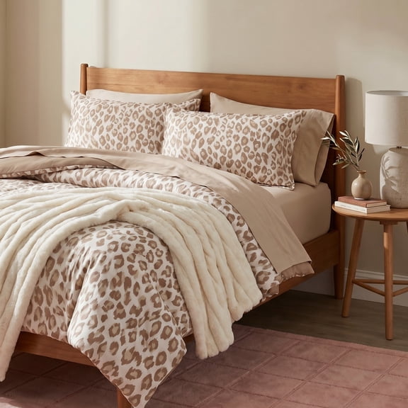 Mainstays Leopard Print 3-Piece Neutral Comforter Set, Full/Queen