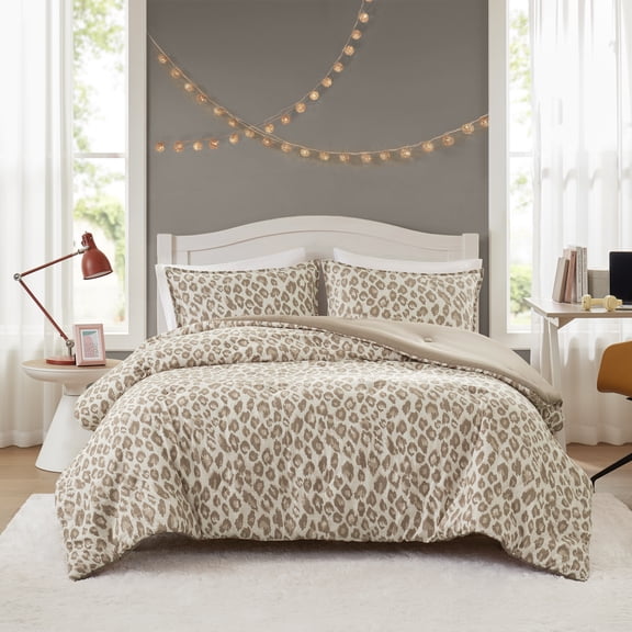Mainstays Leopard Print 3-Piece Neutral Comforter Set, Full/Queen