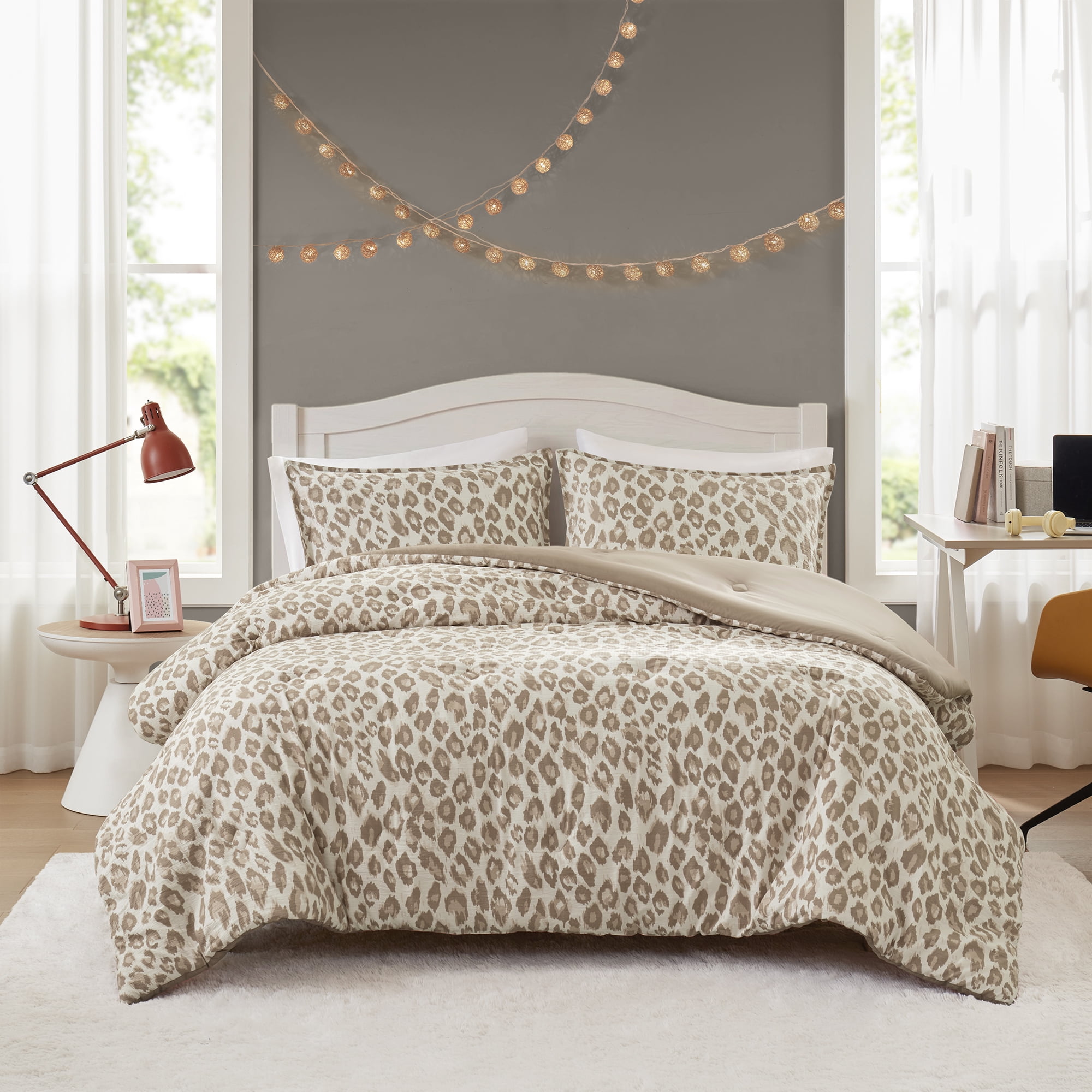 Mainstays Leopard Print 3-Piece Neutral Comforter Set, King