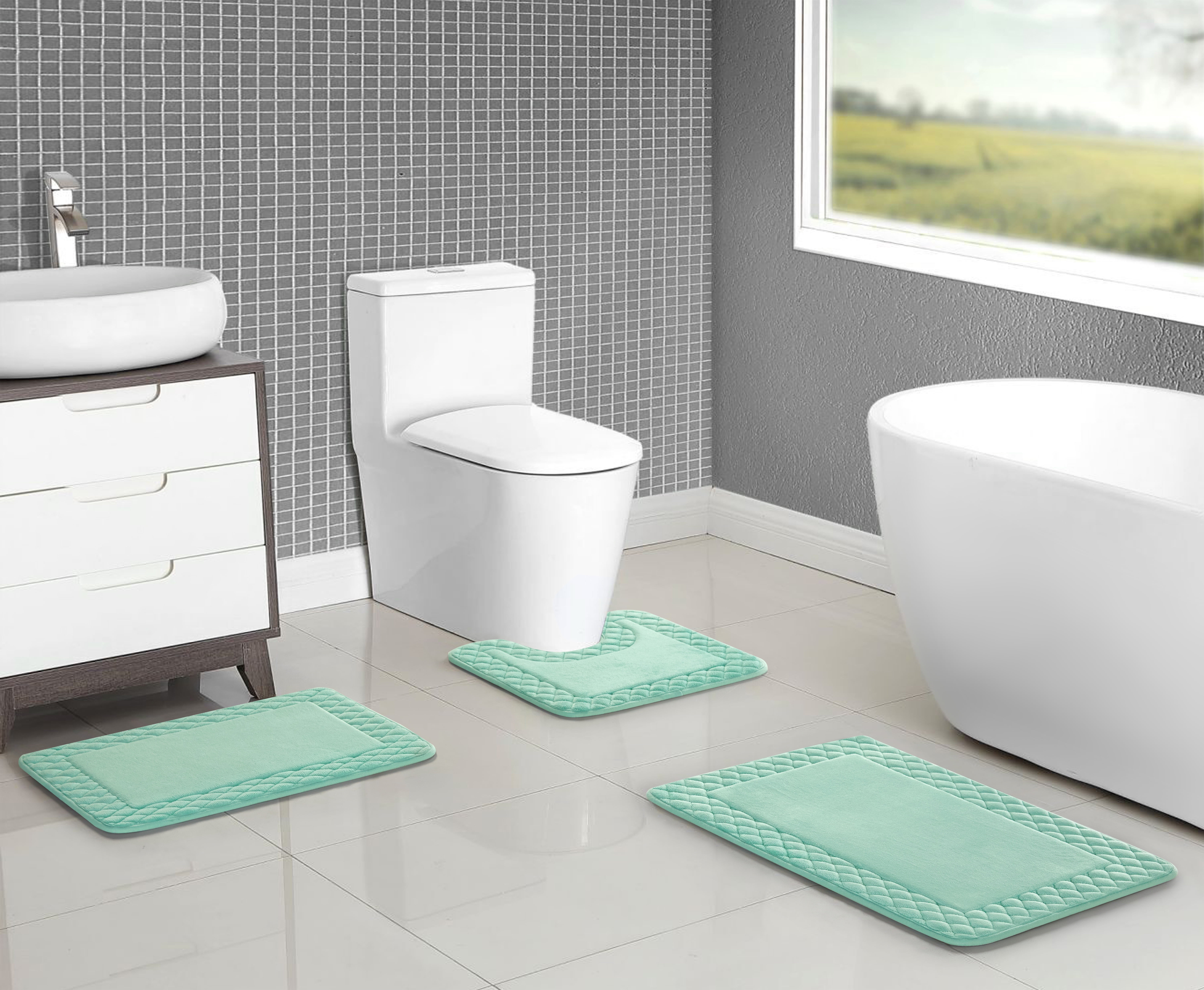 Bathroom Rug Set – 2-piece Memory Foam Bathmats With Microfiber