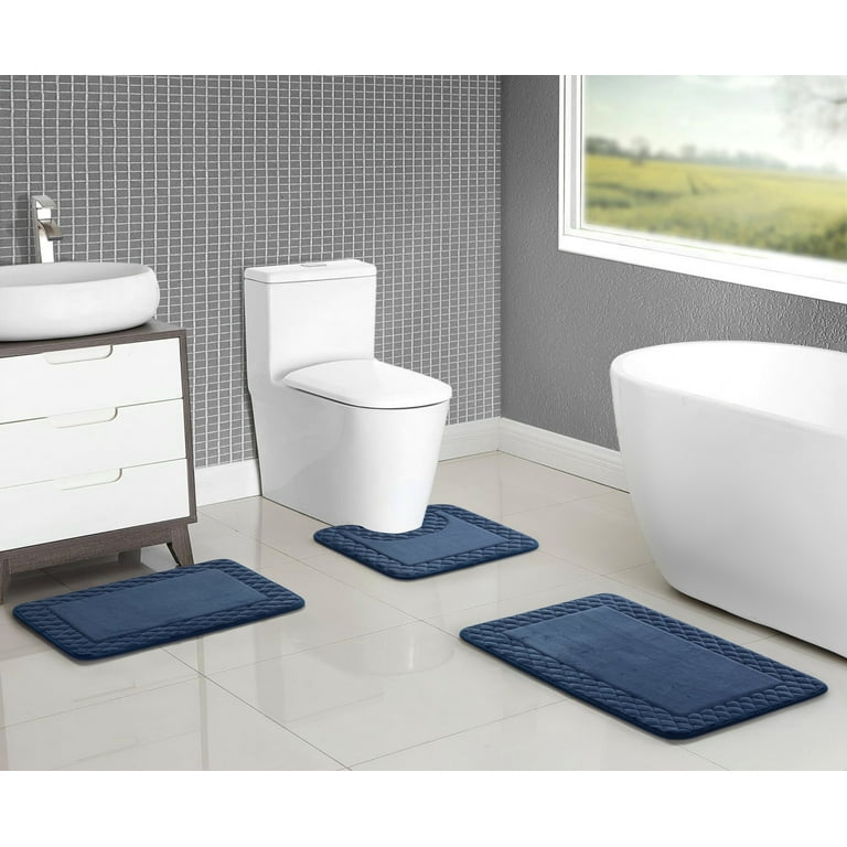 Mainstays Memory Foam 3 Piece Bathroom Rug Set Navy Blue