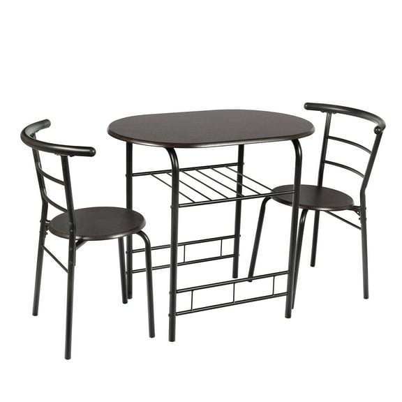 Mainstays 3 Piece Metal and Wood Dining Set, Black and Espresso Color for Indoor