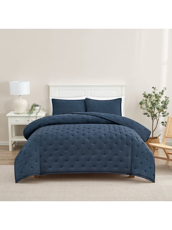 Full/Queen Comforter Set, All-Season, 3-Piece, Navy