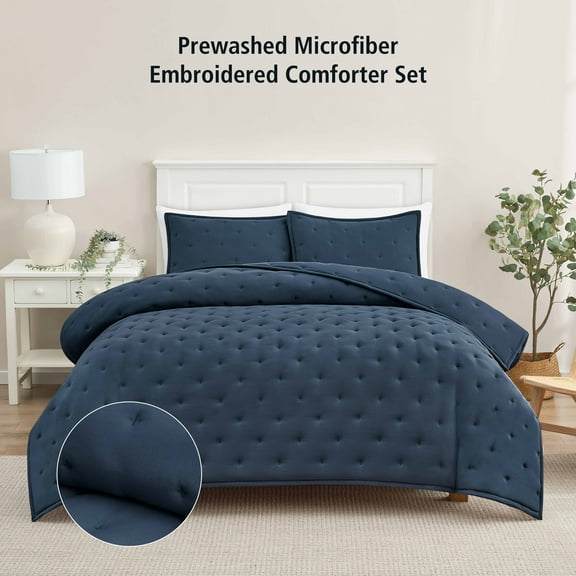 Mainstays 3-Piece Navy Comforter Set for Adults and Teens, Full/Queen