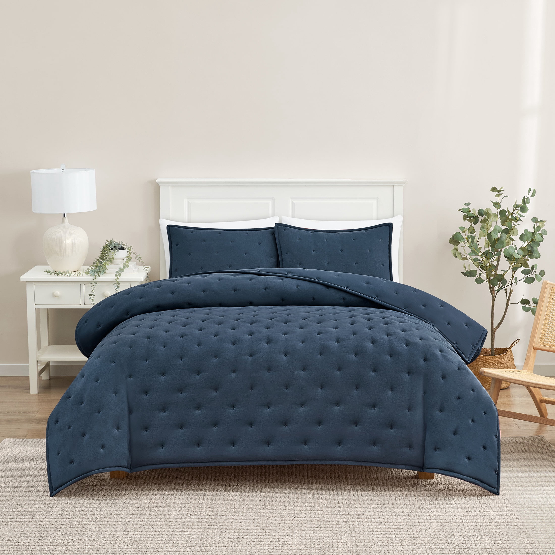 Mainstays King Comforter Set, All-Season, 3-Piece, Navy