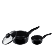 Mainstays 3 Piece Non-Stick Sauce Pans, Black, Set Includes 1Quart & 2Quart Sauce Pan with Single Lid