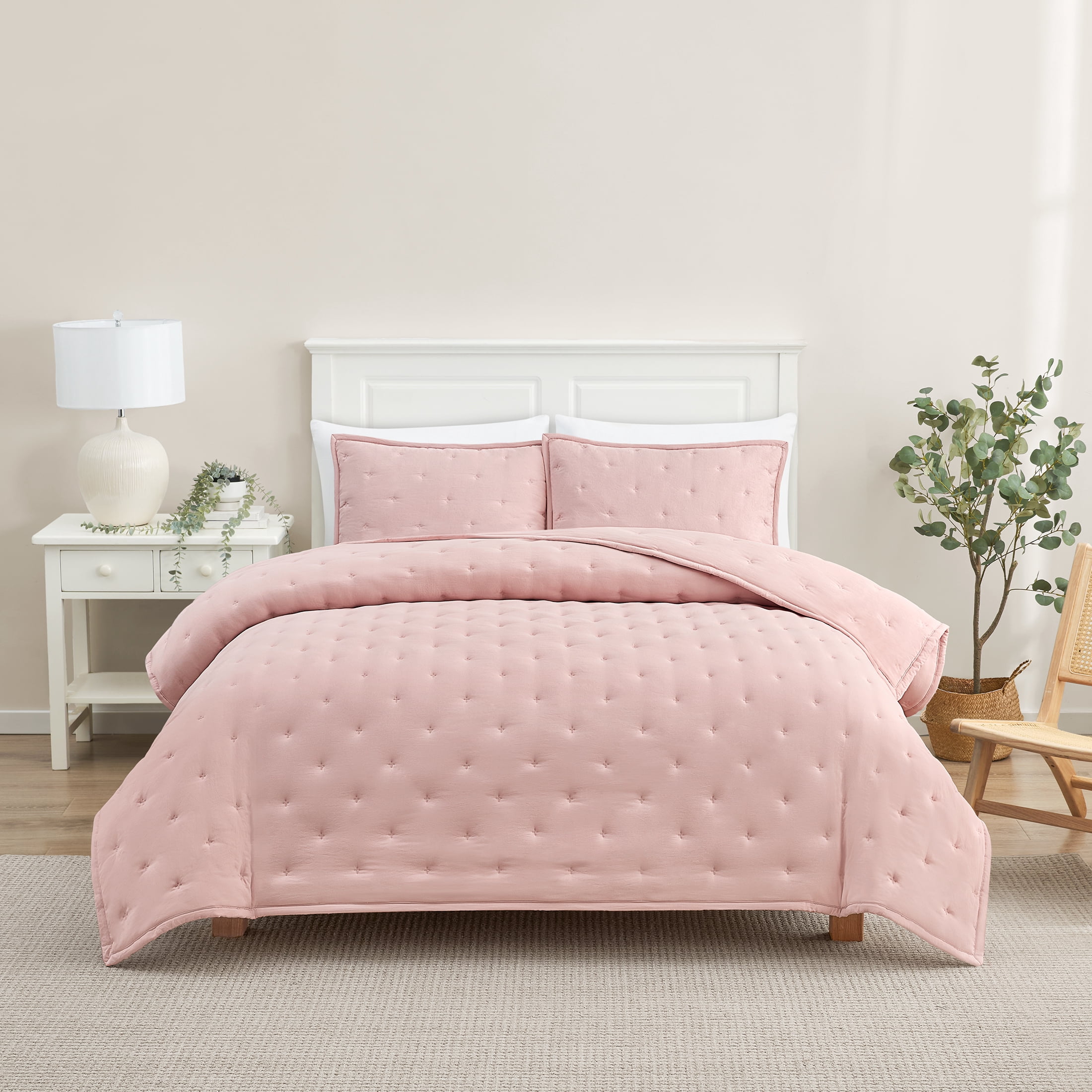 Mainstays King Comforter Set, All-Season, 3-Piece, Pink
