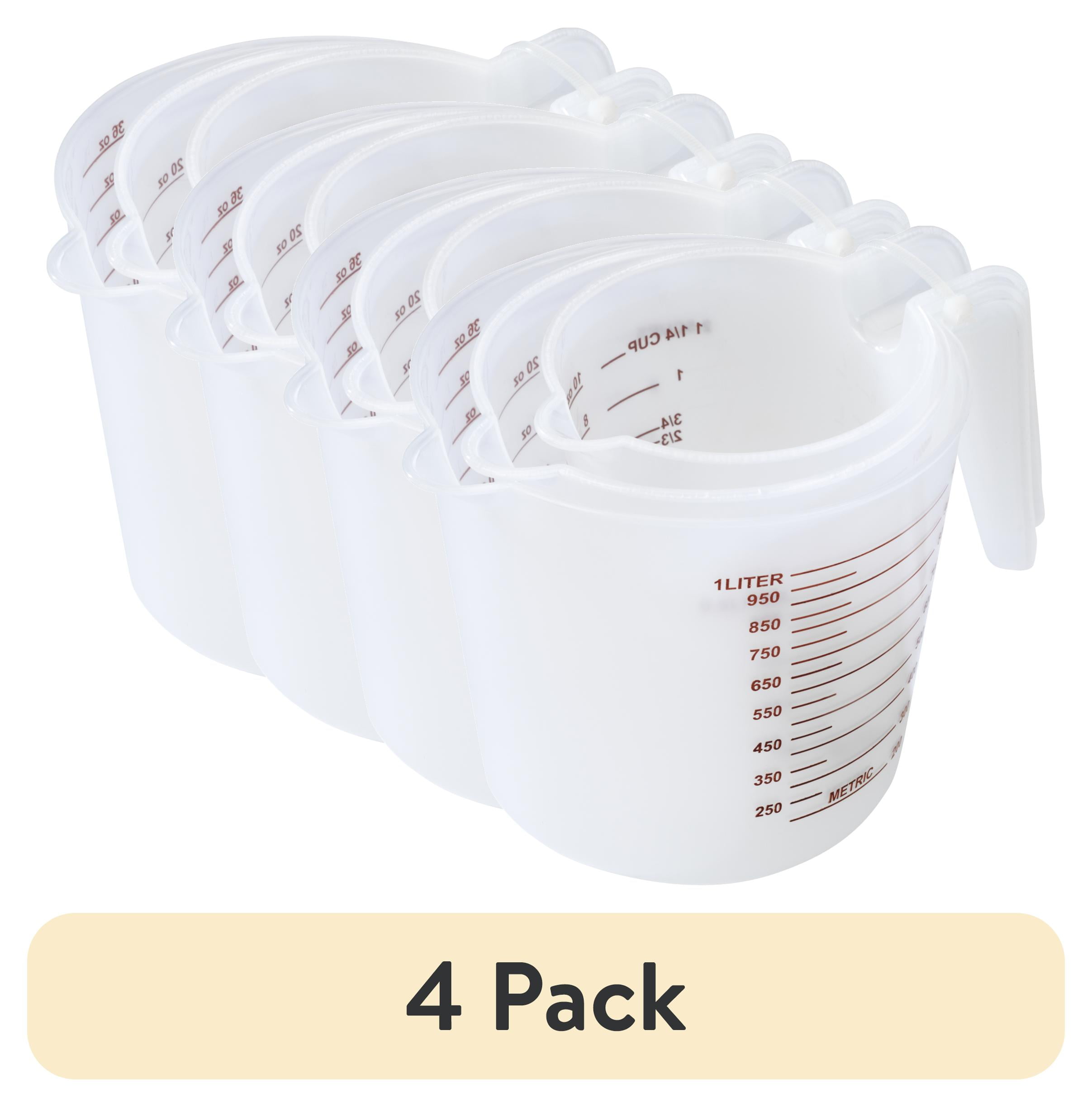 (4 pack) Mainstays 3Piece Plastic Measuring Cups Set with Spouts, Clear