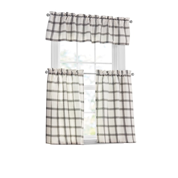 Mainstays 3-Piece Printed Tier and Valance Curtain Set, 56 in x 14 in, 65% Recycled Polyester/35% BCI Cotton