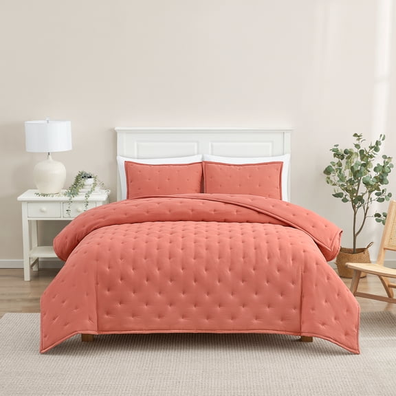 Mainstays Full/Queen Comforter Set, Soft Lightweight & All Season, 3-Piece, Rust