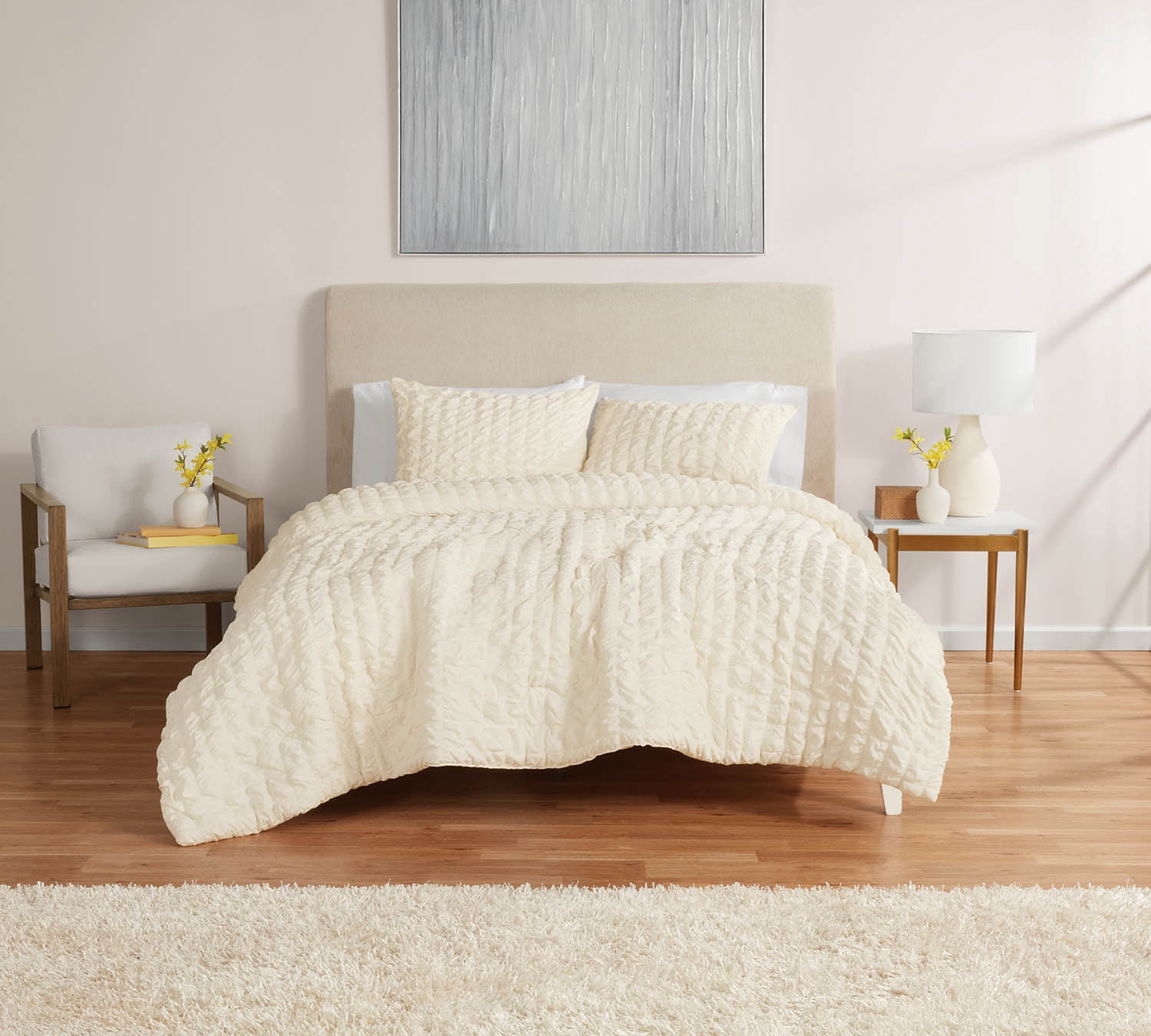 Mainstays FullQueen Comforter Set, AllSeason, 3Piece, Cre