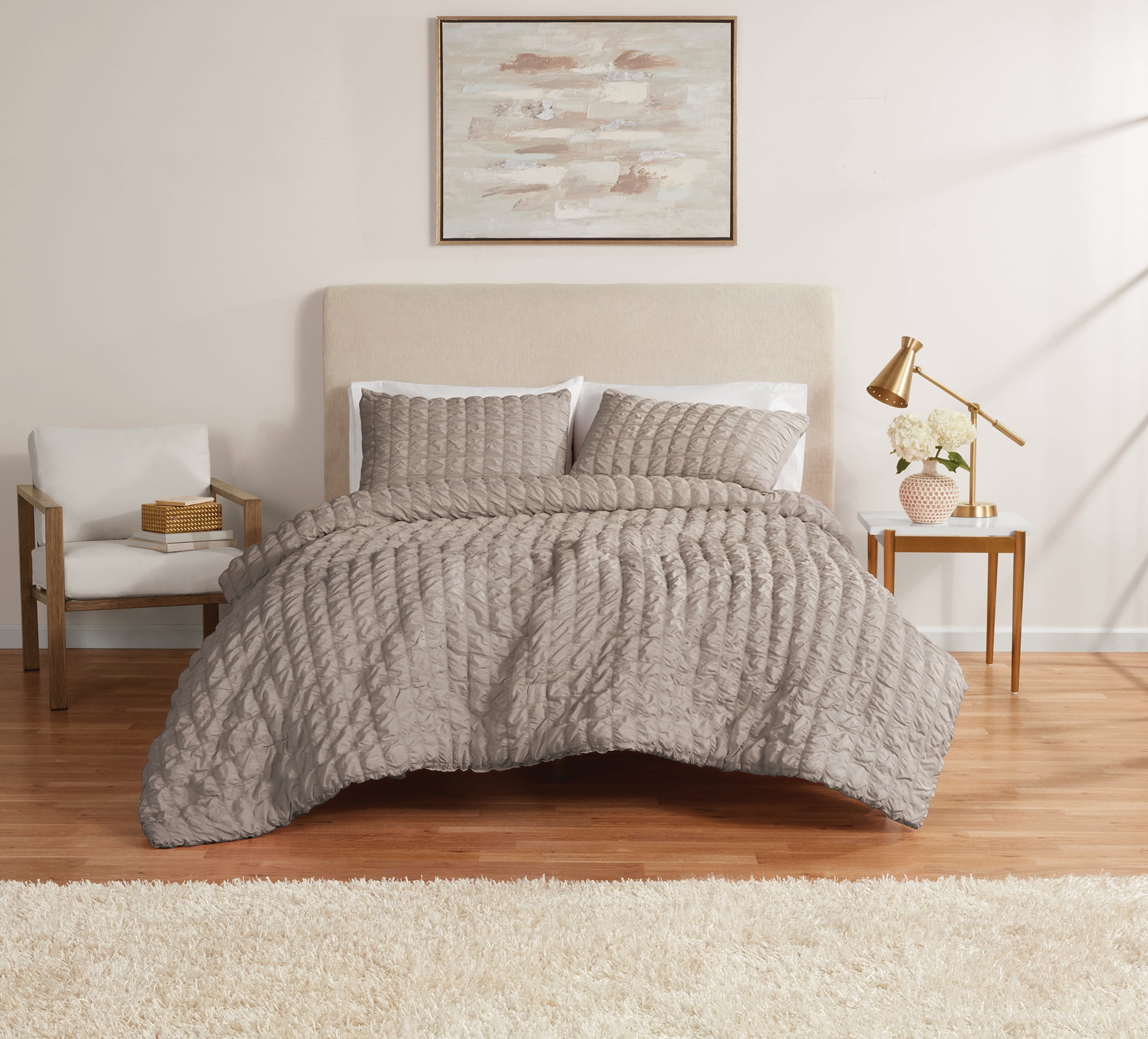 Mainstays King 3-Piece All-Season Comforter Set, Beige