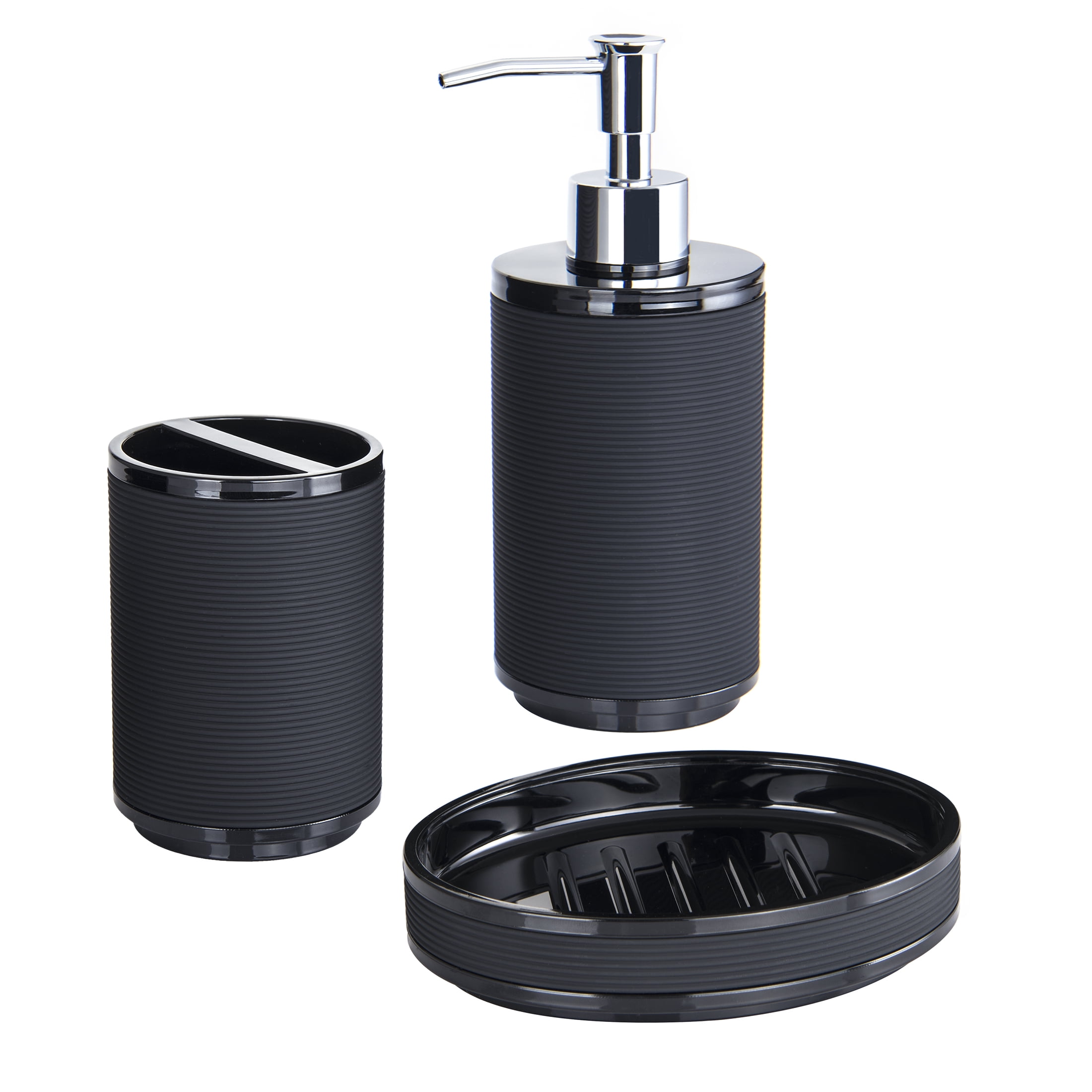 4 Piece Matte Black Resin Bathroom Accessory Set, Includes Soap Dish, –  MyGift