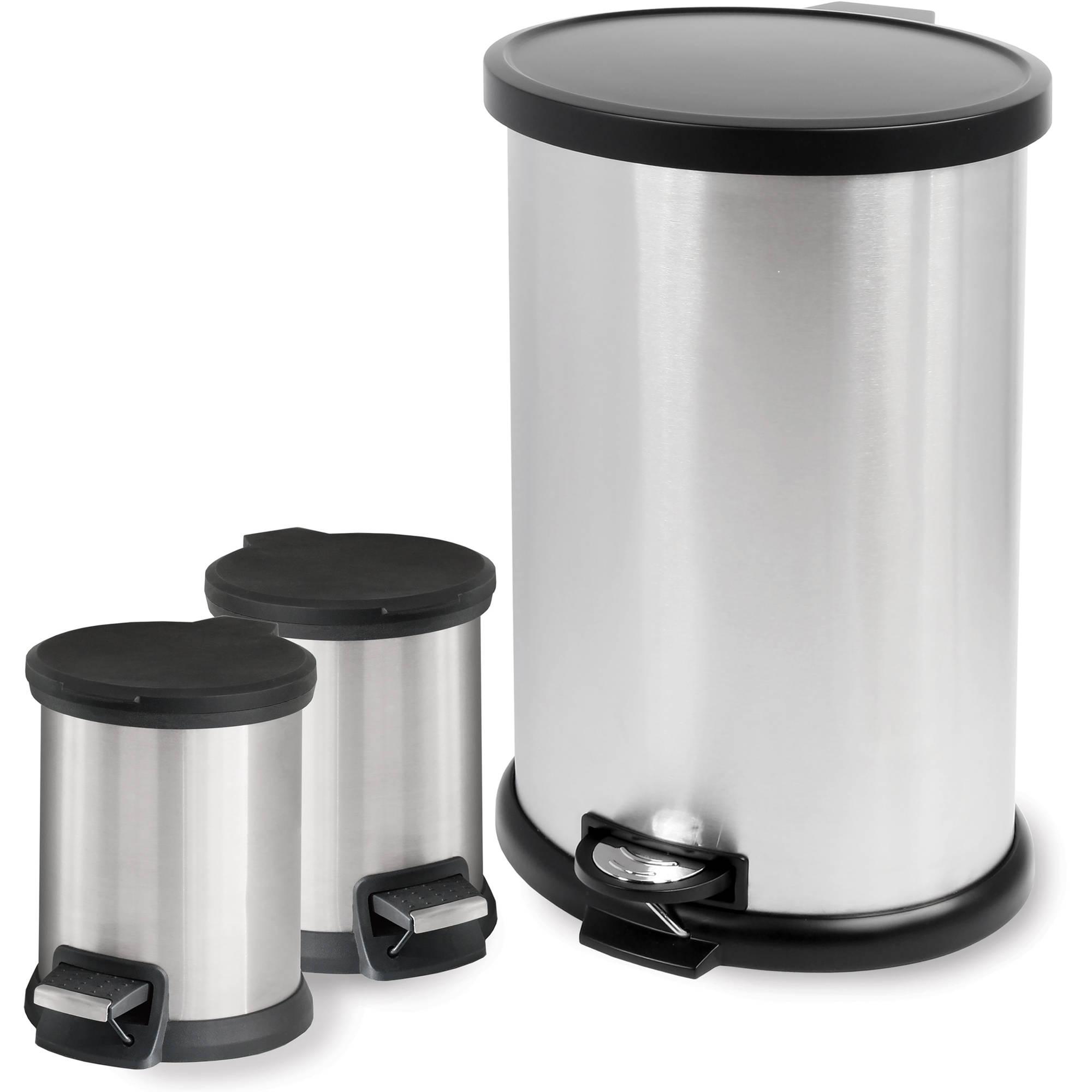 Mainstays 3-Piece Stainless Steel 1.3 and 8 gal Kitchen Garbage Can Combo - image 1 of 7