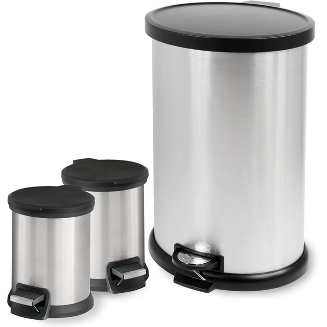 Mainstays 3-Piece Stainless Steel 1.3 and 8 gal Kitchen Garbage Can Combo