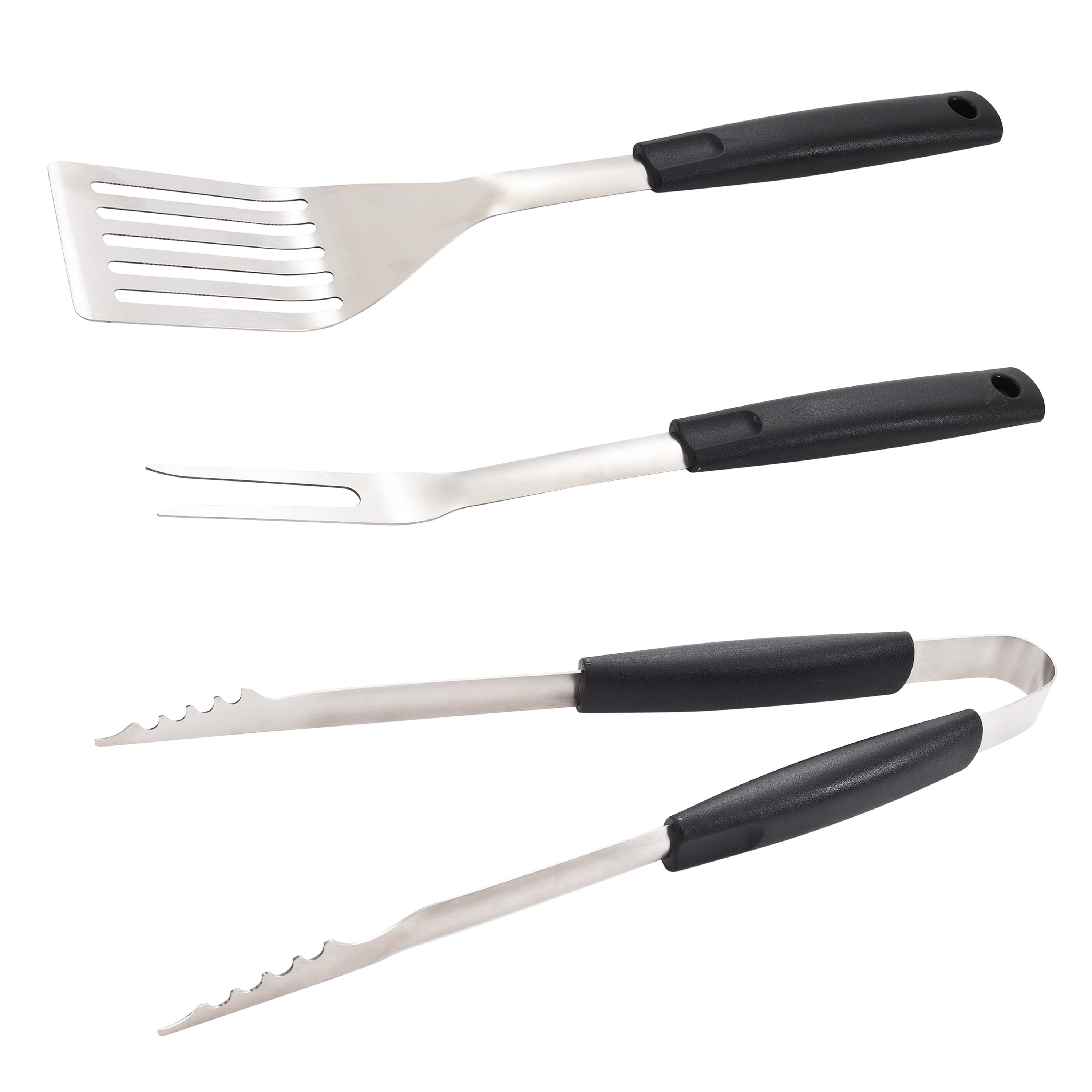 3 Pieces Stainless Steel BBQ Grill Tools Handheld Tongs Fork Spatula Food  Meat Outdoor Kitchen Serving