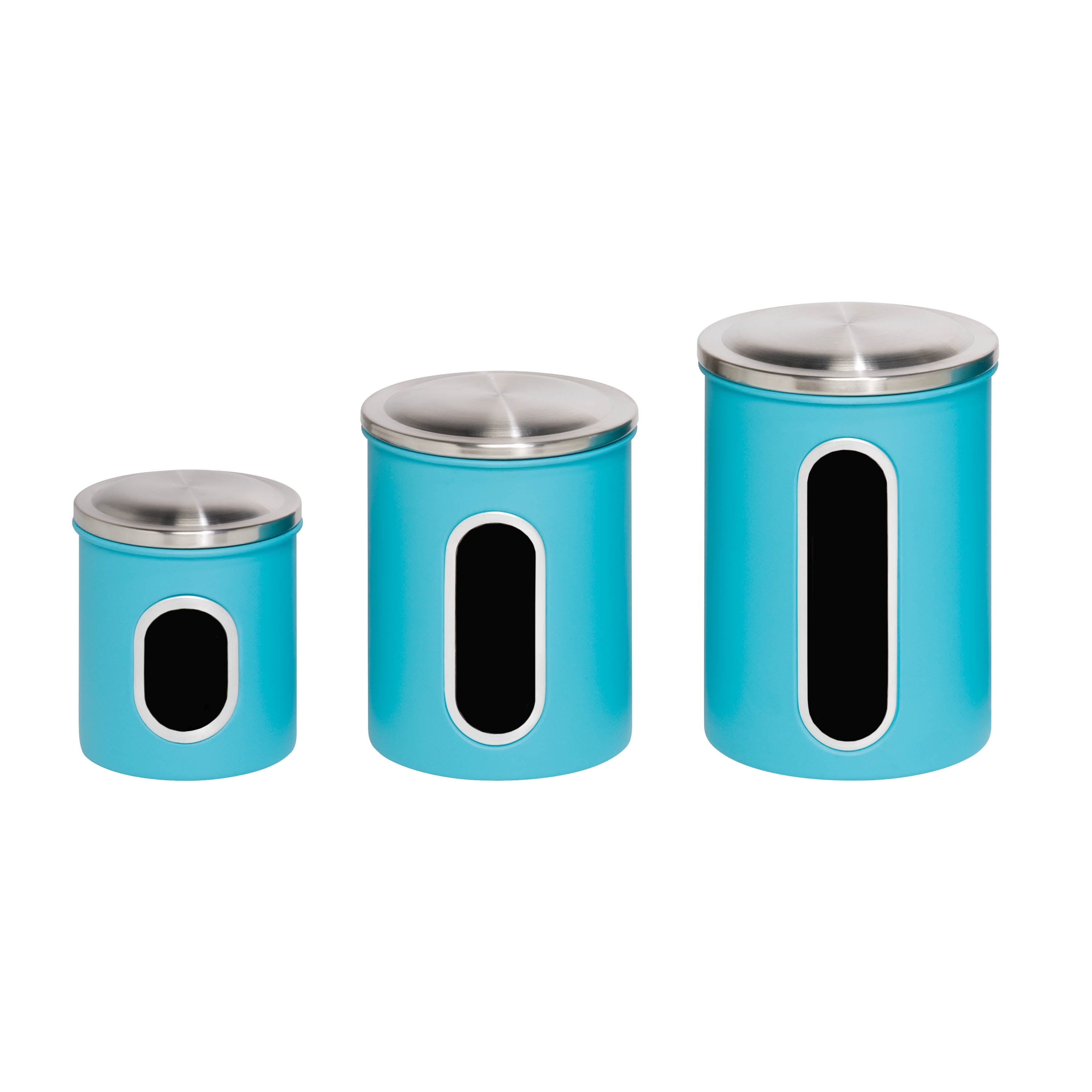 Mainstays 3Piece Stainless Steel Kitchen Canister Set in Bold Blue