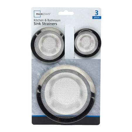 Mainstays 3-Piece Stainless Steel Mesh Assorted Kitchen and Bathroom Sink Strainers Set, Silver