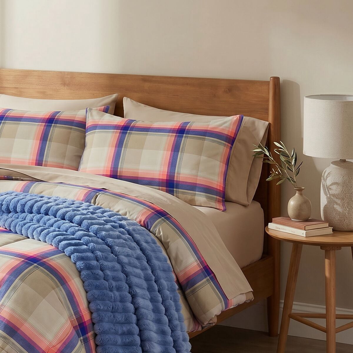 Mainstays Western Plaid 3-Piece Pink Comforter Set, King