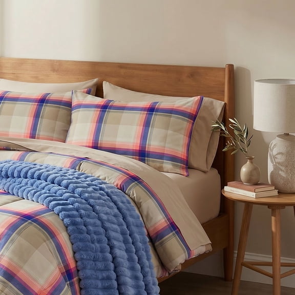 Mainstays Western Plaid 3-Piece Pink Comforter Set, King