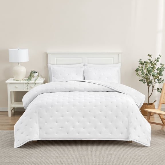 Mainstays Full/Queen Comforter Set, Soft Lightweight & All Season, 3-Piece, White