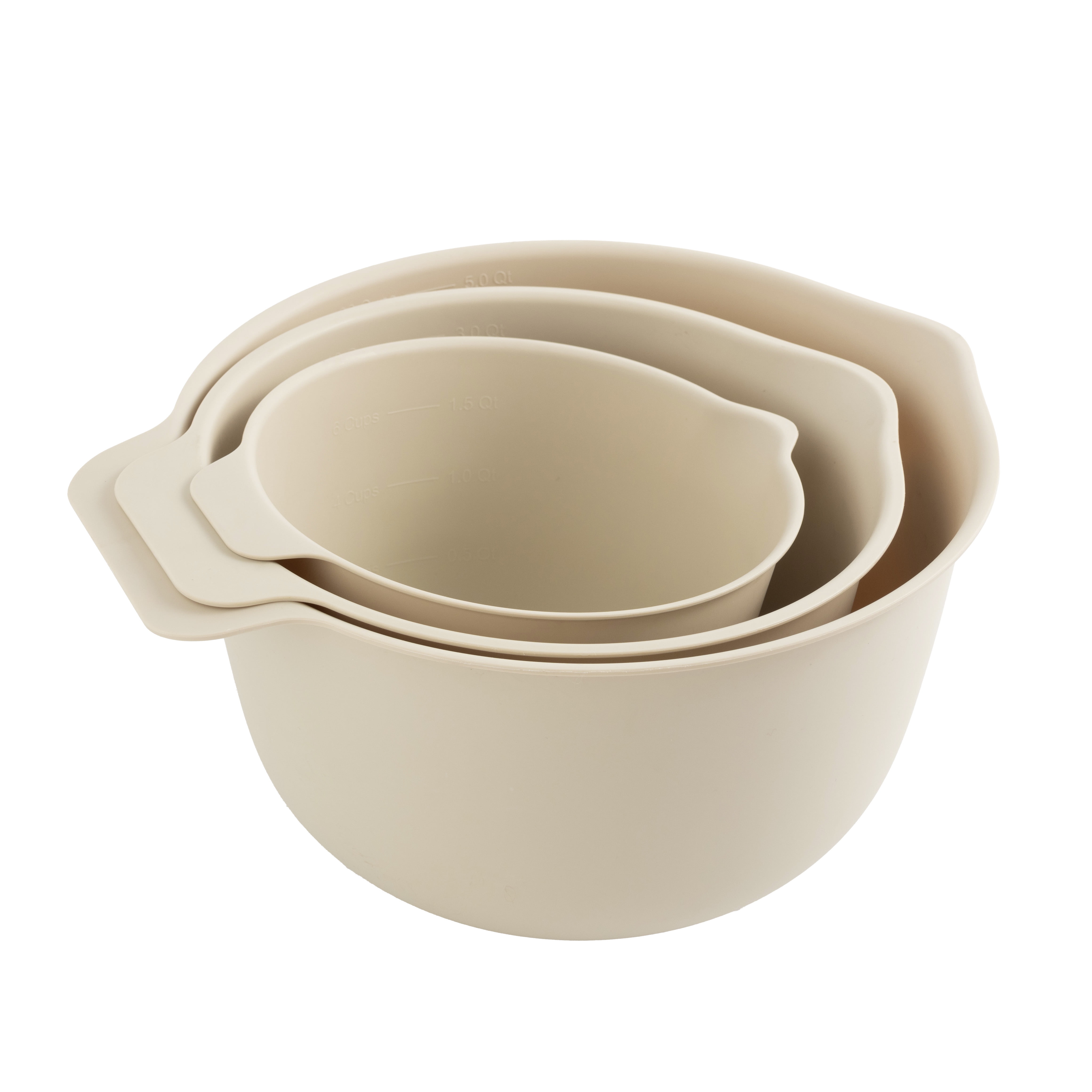 Mainstays 3 Pieces of Mixing Bowl Set, 50% RPP, Recycled Material, 11.81 in, Papyrus Beige