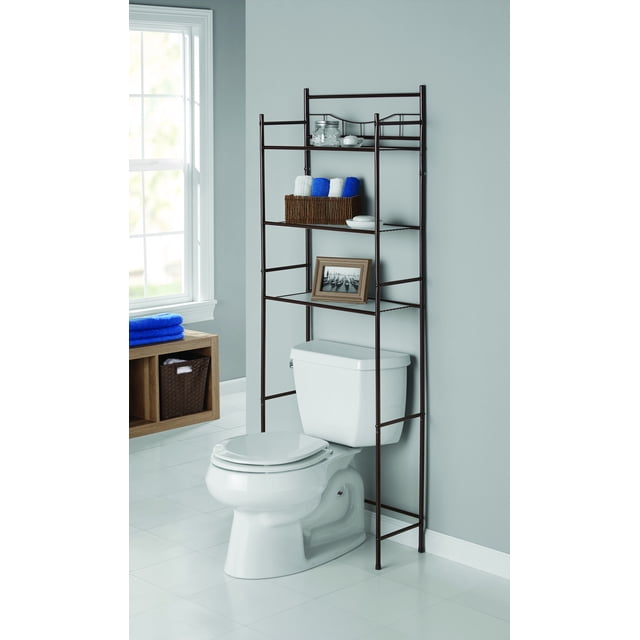 Mainstays 3-Shelf Bathroom over the Toilet Space Saver with Liner, Oil Rubbed Bronze for Adults