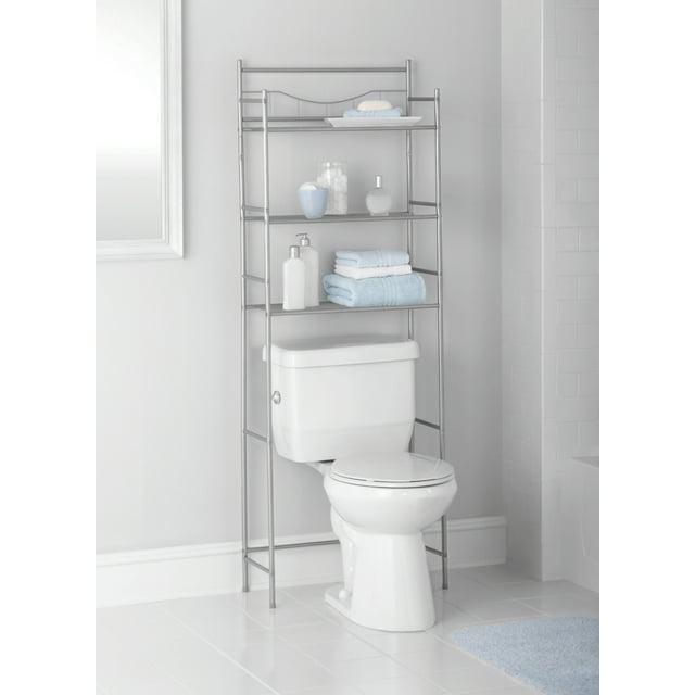 Mainstays 3-Shelf Bathroom over the Toilet Space Saver with Liner, Satin Nickel for Adults