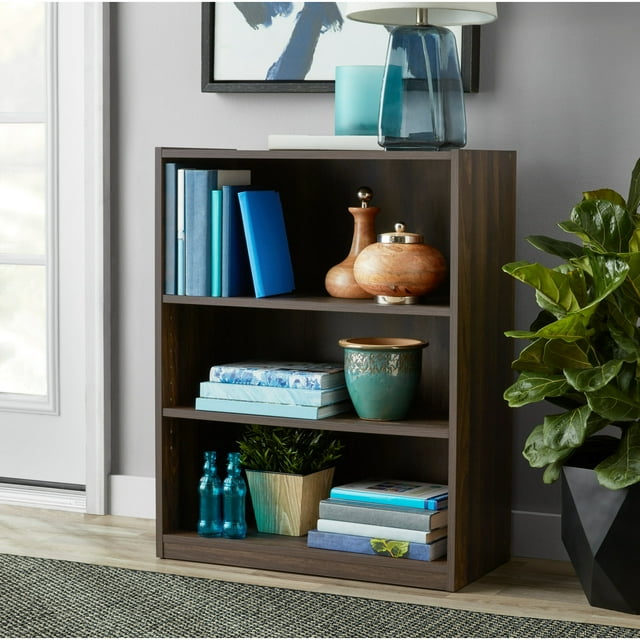 Mainstays 3-Shelf Bookcase with Adjustable Shelves, Canyon Walnut