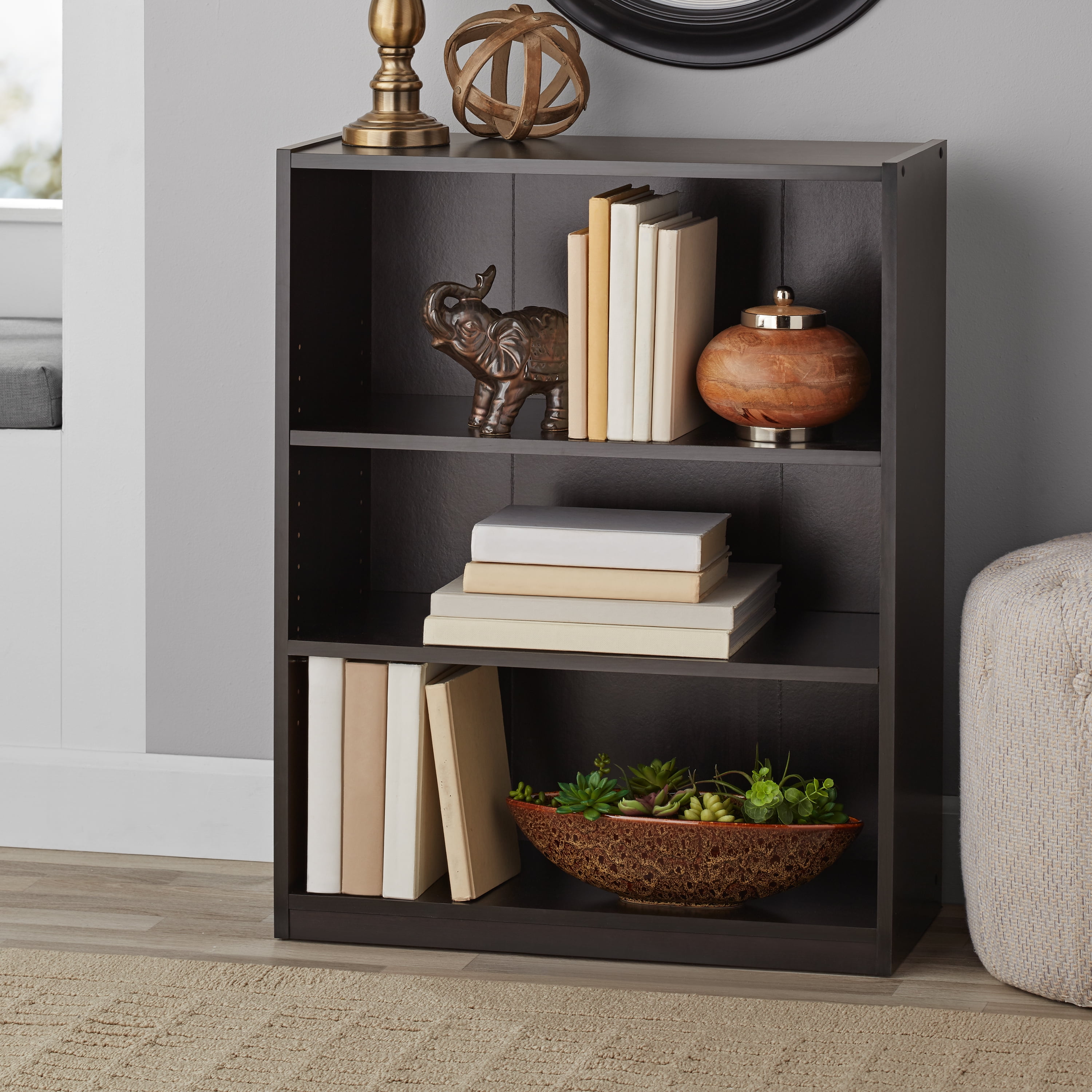 Mainstays 3 Shelf Bookcase with Adjustable Shelves Espresso