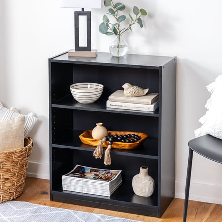 MAINSTAYS 3-SHELF BOOKCASE WITH ADJUSTABLE SHELVES, TRUE BLACK OAK