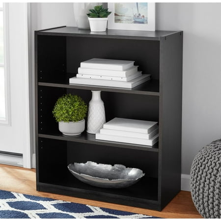 Mainstays 3-Shelf Bookcase with Adjustable Shelves, True Black Oak