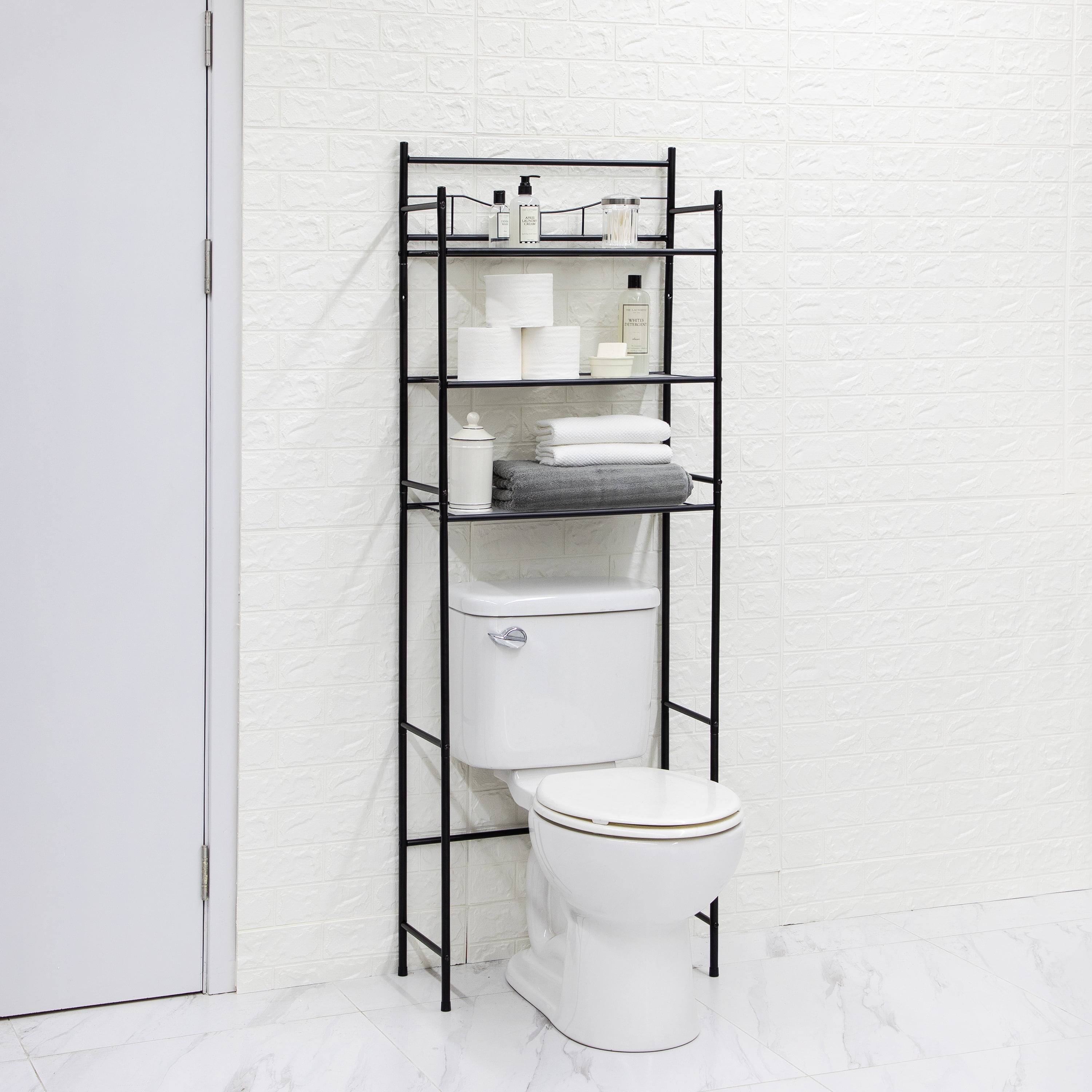 Mainstays 3-Shelf over the Toilet Steel Wall Mount Storage Shelf Unit, Black, Holds up to 30 lb Capacity