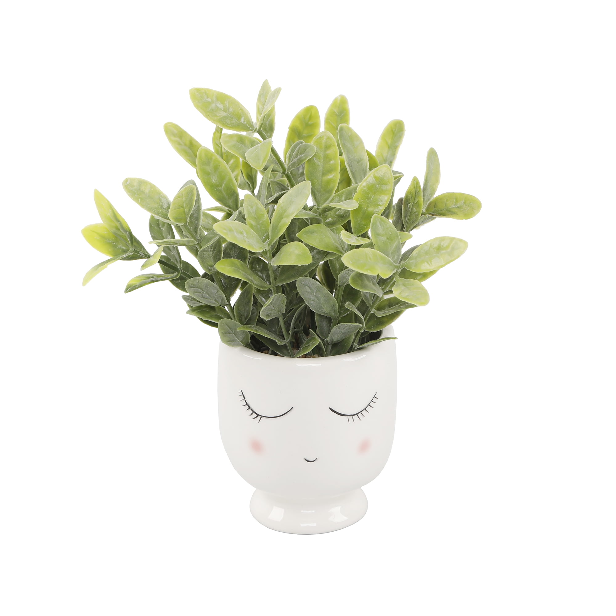 White Ceramic Planter with Green Artificial Succulent, 3.5"