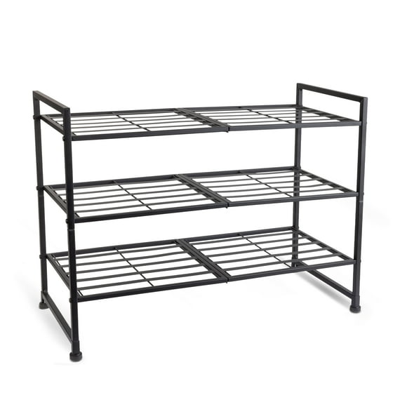 Mainstays 3-Tier Gray & Silver Metal Shoe Rack for Shoe Storage, Holds up to 12 Pairs