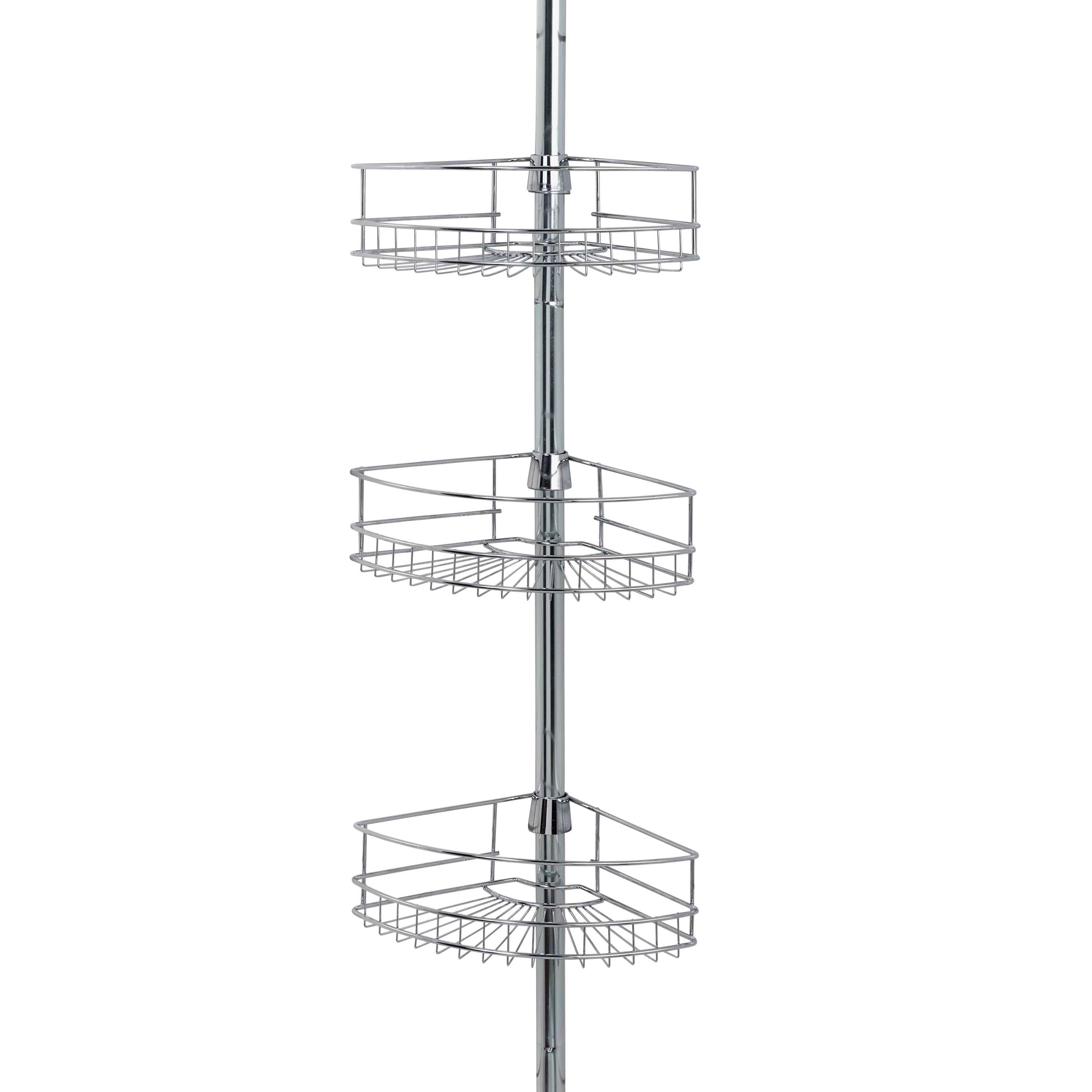 Mainstays 3Tier Metal Tension Pole Shower Caddy, 60 to 97 in., Chrome