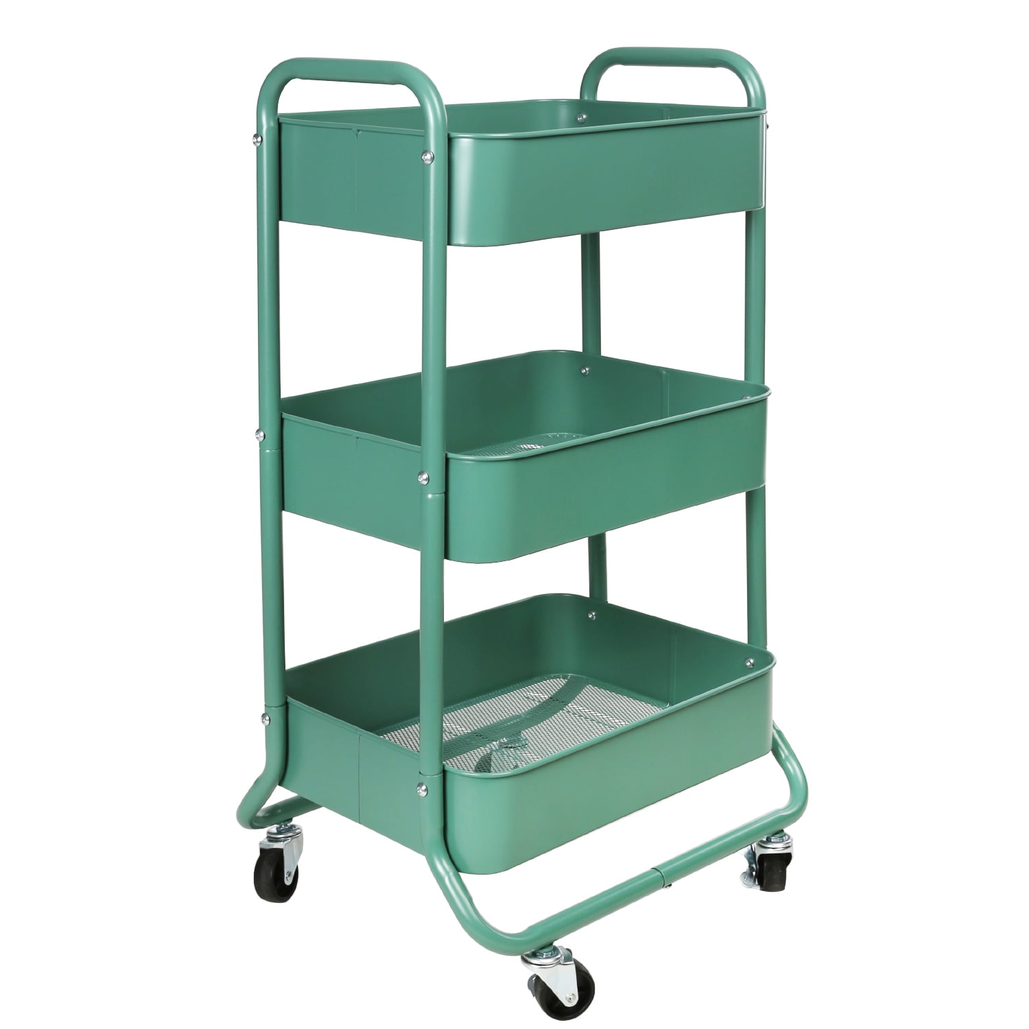 Mainstays 3 Tier Metal Utility Cart, Green Sage, Easy Rolling, Adult and Child