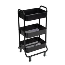 Mainstays 3 Tier Metal Utility Cart, Rich Black, Easy Rolling