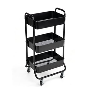 Mainstays 3 Tier Metal Laundry Cart, Rich Black, Easy Rolling