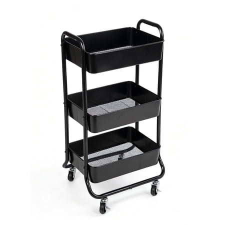 Mainstays 3 Tier Metal Laundry Cart, Rich Black, Easy Rolling