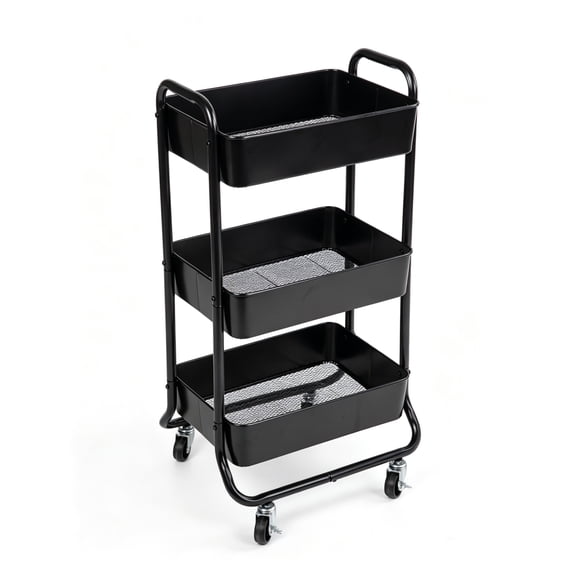 Mainstays 3 Tier Metal Laundry Cart, Rich Black, Rolling