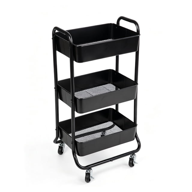 Mainstays 3 Tier Metal Laundry Cart, Rich Black, Easy Rolling - Walmart ...