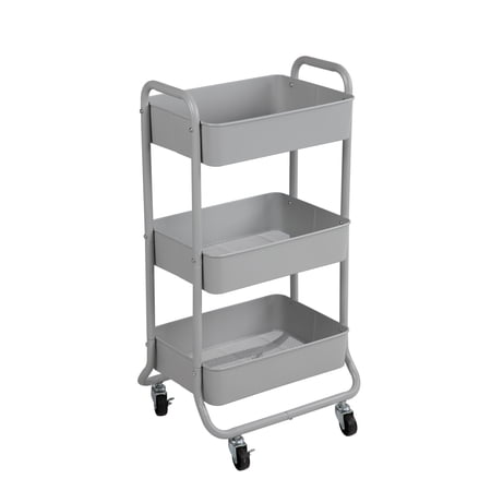 Mainstays 3 Tier Metal Utility Cart, Soft Silver, Laundry Cart, Easy Rolling, Adult and Child
