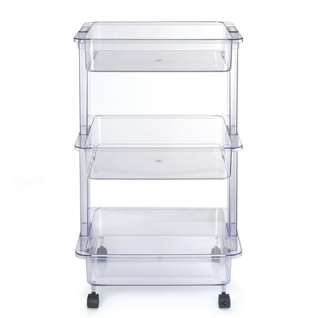 Mainstays 3 Tier Plastic Clear Laundry Storage Cart, Adult