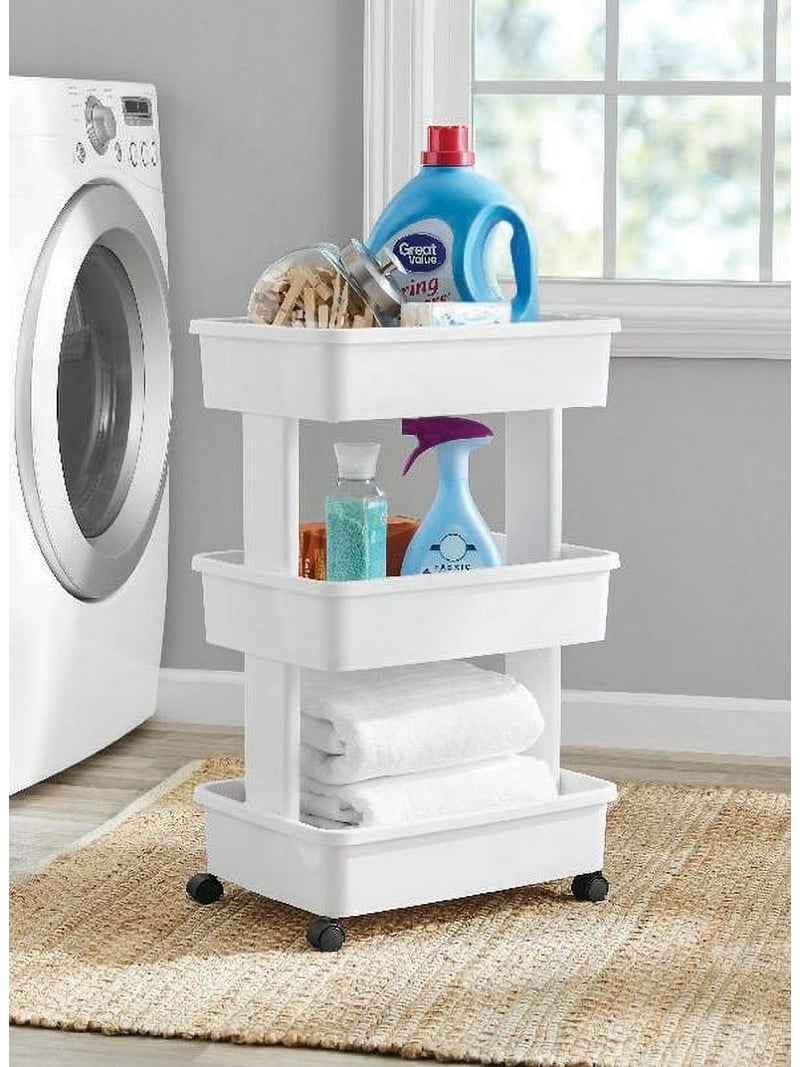 Rawlings 3Dワークス ジャストフィット M 白 3枚セット Mainstays 3-Tier Plastic Rolling Laundry Cart, Arctic White, 17.3W