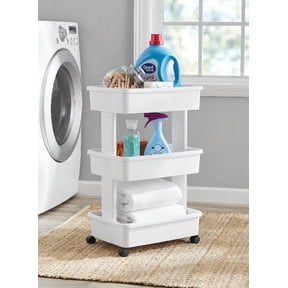 Mainstays 3-Tier Plastic Rolling Laundry Cart, Arctic White