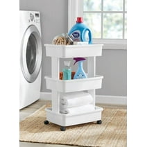 Mainstays 3-Tier Plastic Multi-Purpose Rolling Laundry Cart, Arctic White, Case Pack 1