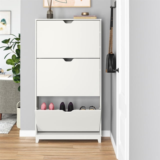 Mainstays 3-Tier Shoe Storage Cabinet, White - Walmart.com